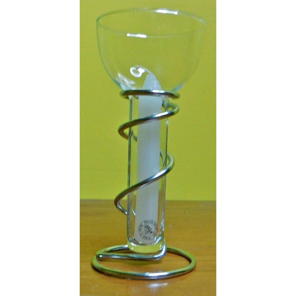 DAVCO SILVER LTD CANDLE HOLDER, Clear Glass Silver Spiral Frame